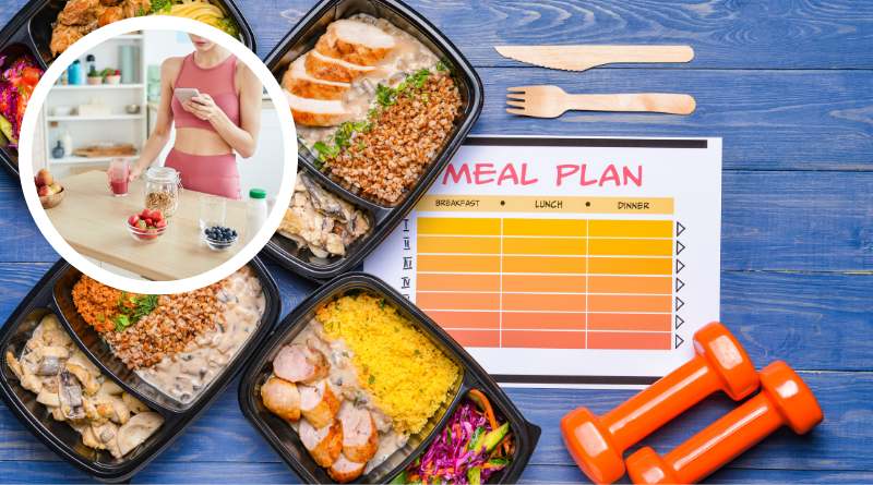 Imagem de um plano de alimentação fitness, com alguns potes com comida, dentro do tema do artigo que é como ganhar com comida fitness