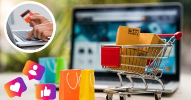 Imagem de um computador e uma miniatura de um carrinho de compras e umas sacolas, dentro da proposta do artigo vender no Instagram com poucos seguidores.